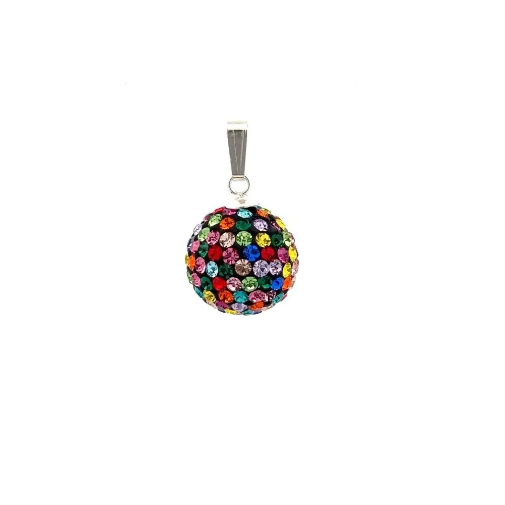 925 Sterling Silver Pendant Crystals Multi Color Round Ball - Picture 1 of 5